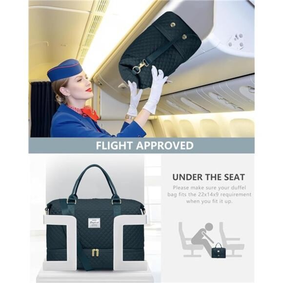 Women's Travel Weekender Bags Carry On Duffel Bags with Shoe Compartment - Picture 5 of 5